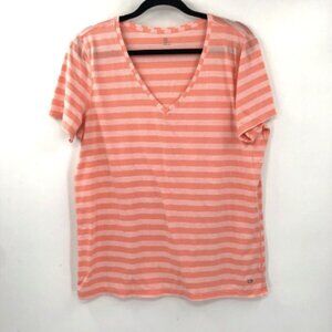 GAP FIT Striped V Neck Tshirt Active Top Short Sleeve Orange Peach XL Stripes